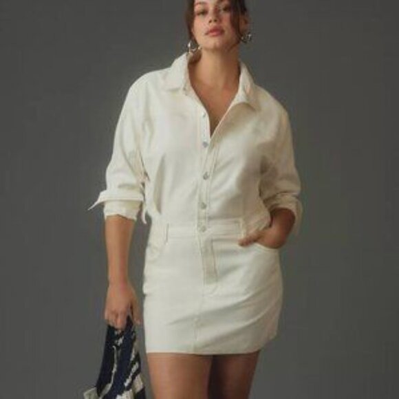 NWT Pilcro Long-Sleeve Denim Micro Mini Shirt Dress Anthropologie Nuuly XLP - Picture 1 of 10